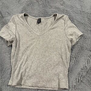 SHEIN Gray Ribbed V-Neck Tee